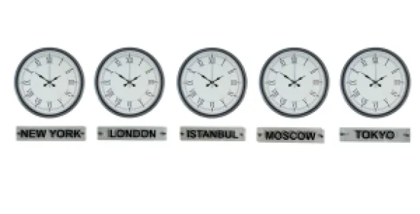 Gri Metal 5'li Tabelalı Dünya Saati 36 cm · Model DS-5XPP-3655K+T