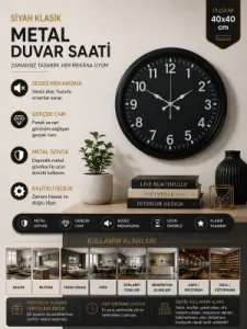 Siyah Metal Duvar Saati 40 cm · Model 4031B