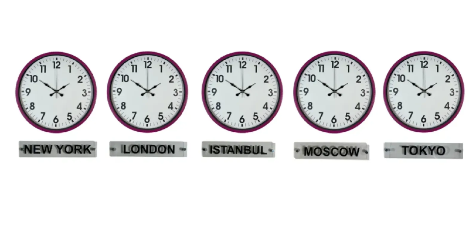 Pembe Metal 5'li Tabelalı Dünya Saati 36 cm · Model DS-5XPP-3601P+T