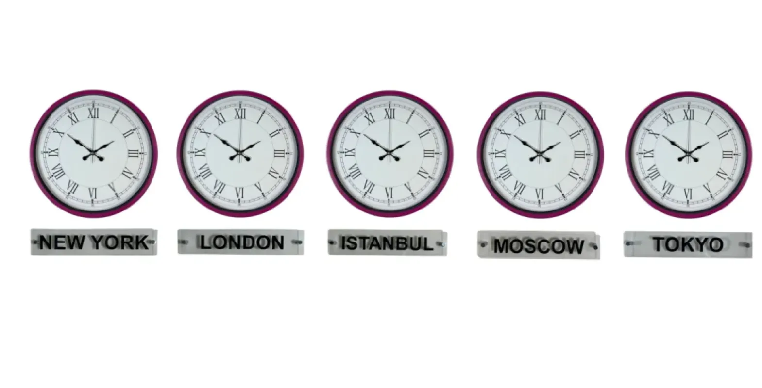 Pembe Metal 5'li Tabelalı Dünya Saati 36 cm · Model DS-5XPP-3655P+T