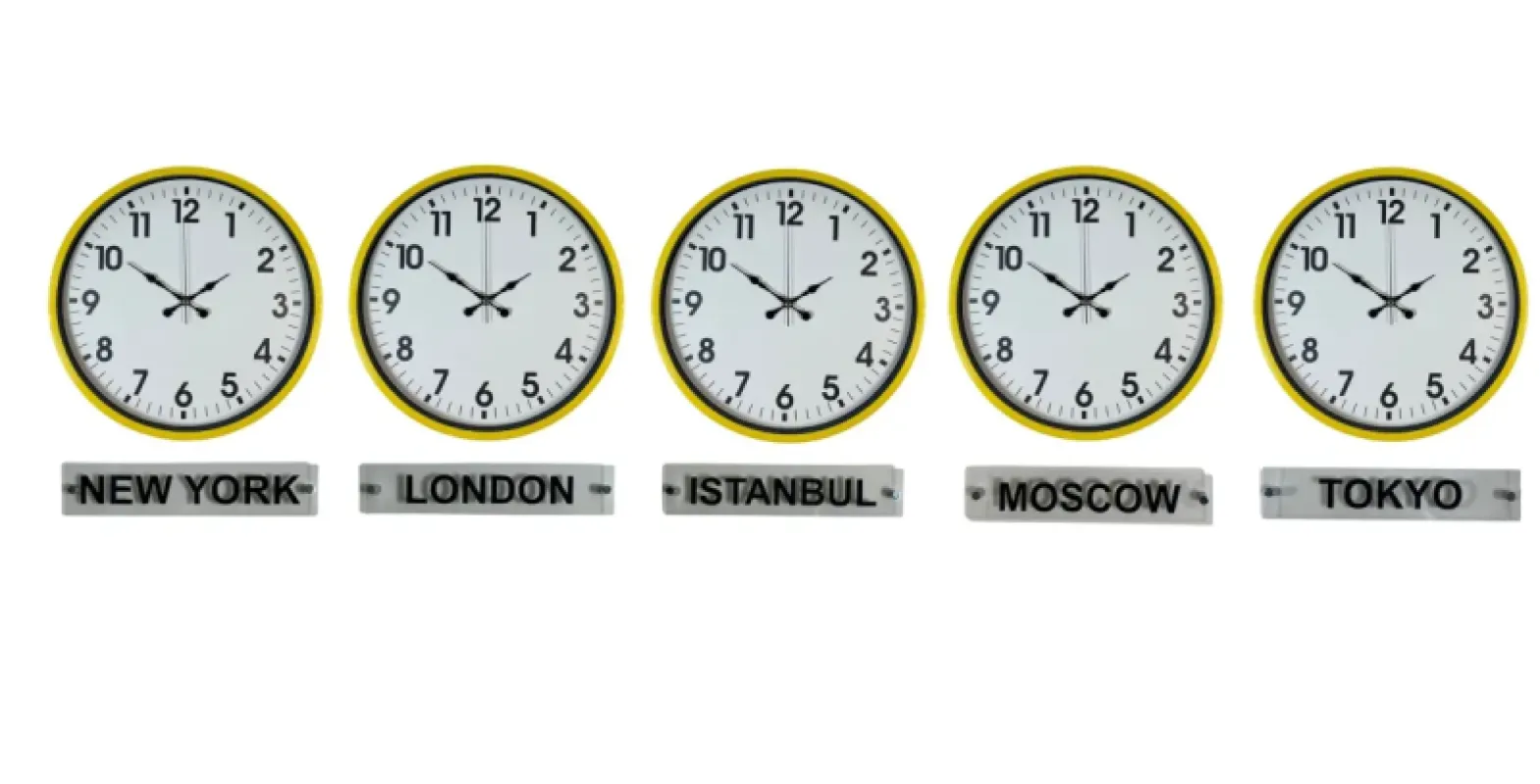 Sarı Metal 5'li Tabelalı Dünya Saati 36 cm · Model DS-5XPP-3601Y+T