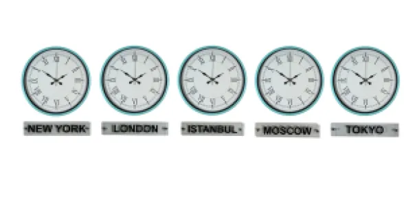 Turkuaz Metal 5'li Tabelalı Dünya Saati 36 cm · Model DS-5XPP-3655T+T