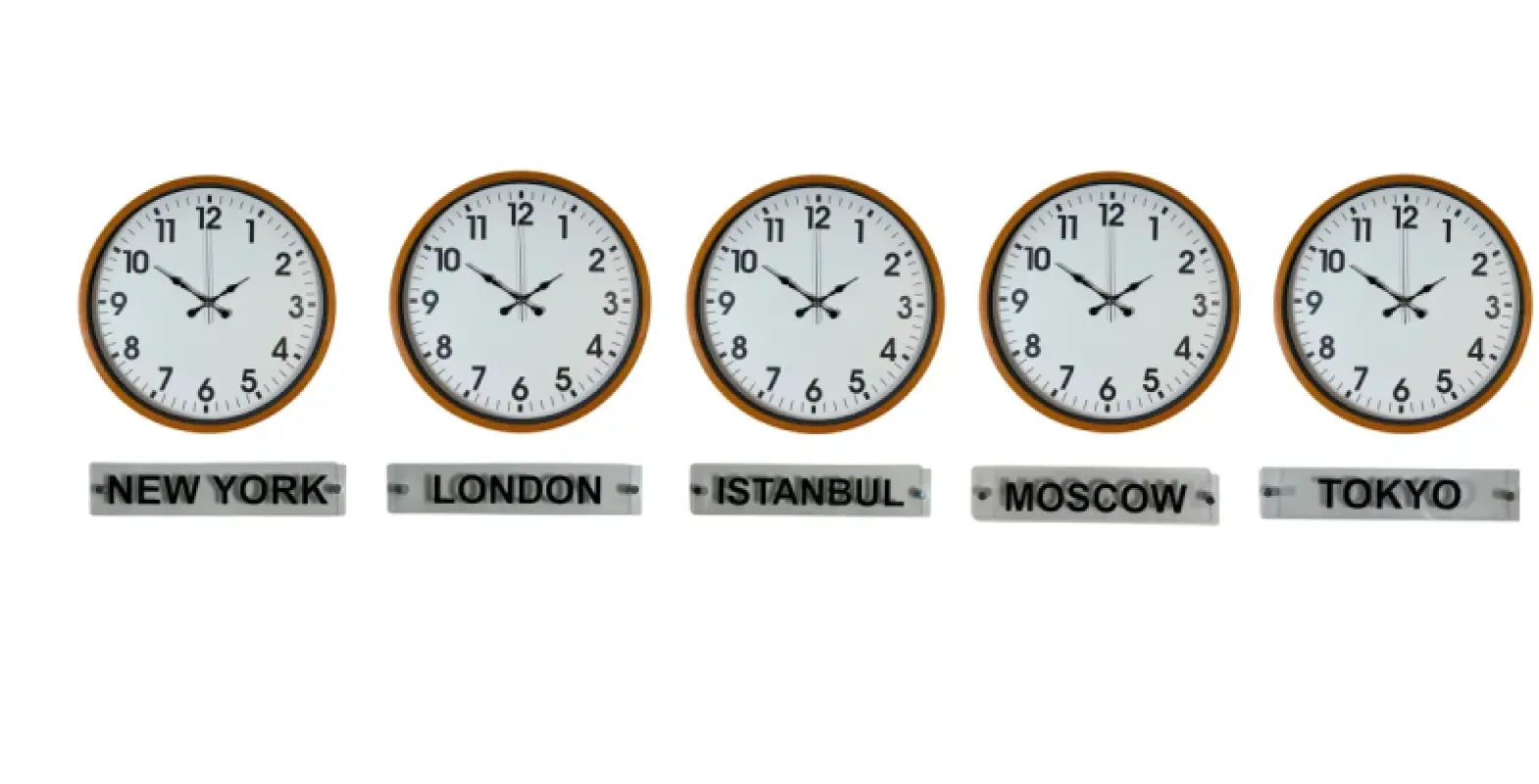 Turuncu Metal 5'li Tabelalı Dünya Saati 36 cm · Model DS-5XPP-3601O+T