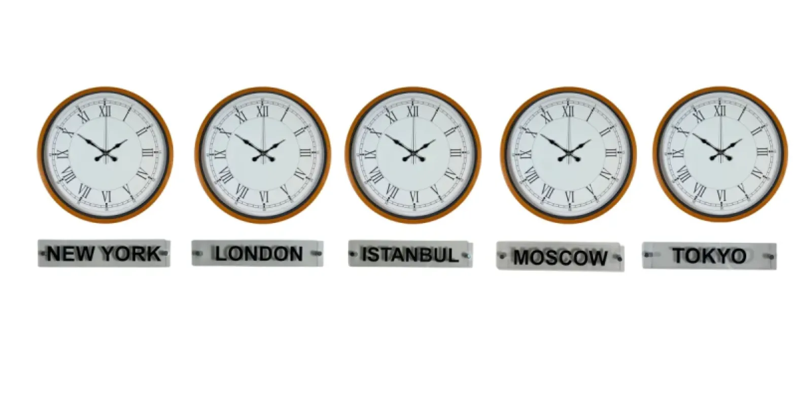 Turuncu Metal 5'li Tabelalı Dünya Saati 36 cm · Model DS-5XPP-3655O+T