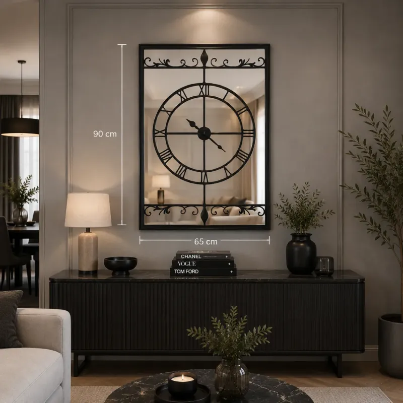 Aynalı Siyah Metal Duvar Saati 110 x 110 x 15 · Model A9065B