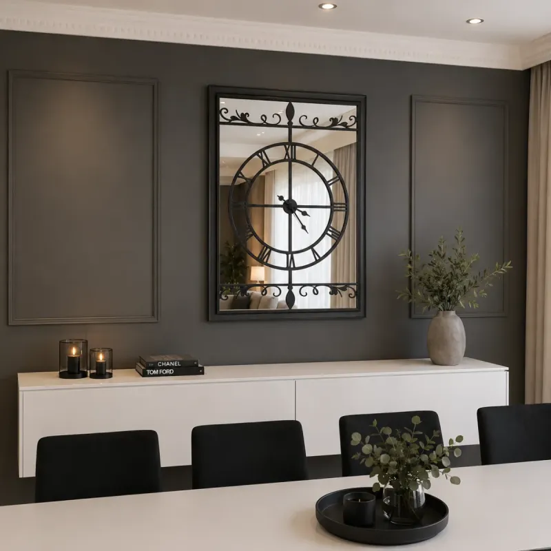 Aynalı Siyah Metal Duvar Saati 110 x 110 x 15 · Model A9065B