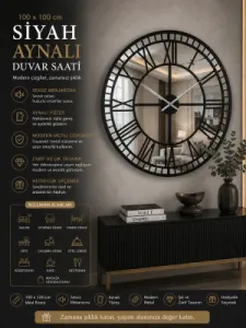 Aynalı Siyah Metal Duvar Saati 110 x 110 x 15 · Model A100B