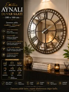 Aynalı Eskitme Metal Duvar Saati 110 x 110 x 15 · Model A100E