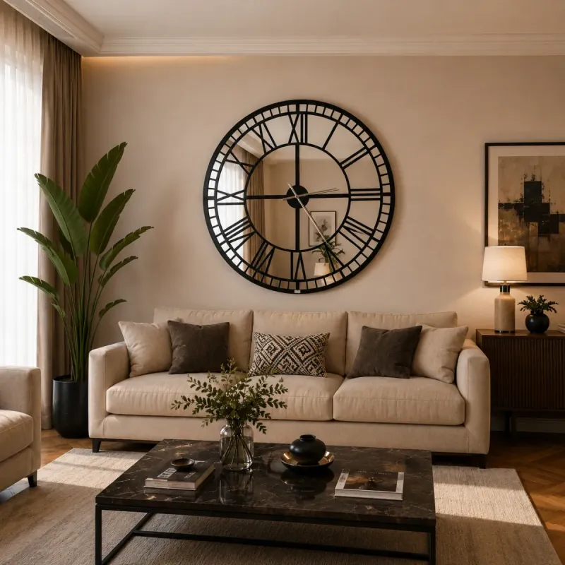 Aynalı Siyah Metal Duvar Saati 130 x 130 x 20 · Model A120B
