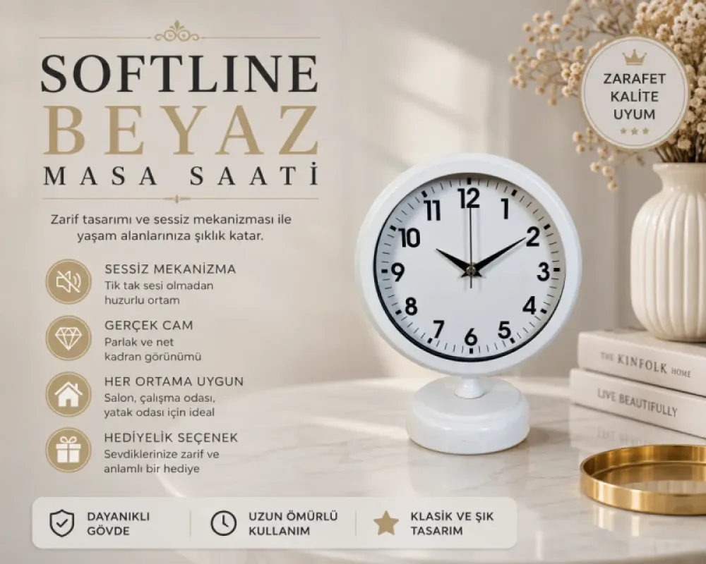 Beyaz Metal Masa Saati 25 x 20 cm · Model MS-2001W