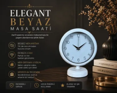 Beyaz Metal Masa Saati 25 x 20 cm · Model MS-2004W