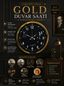 Gold Metal Duvar Saati 40 cm · Model 4049G