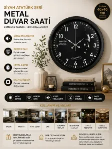 Siyah Metal Duvar Saati 40 cm · Model 4049B