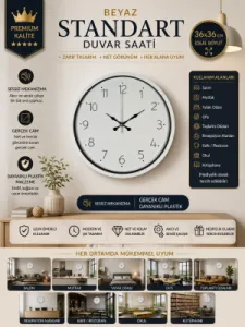 Beyaz Plastik Duvar Saati 36 cm · Model PP-3604W
