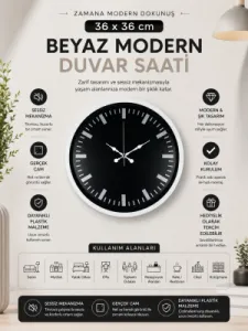 Beyaz Plastik Duvar Saati 36 cm · Model PP-3687W