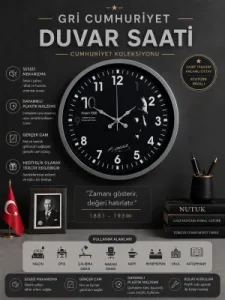Gri Plastik Duvar Saati 36 cm · Model PP-3649K