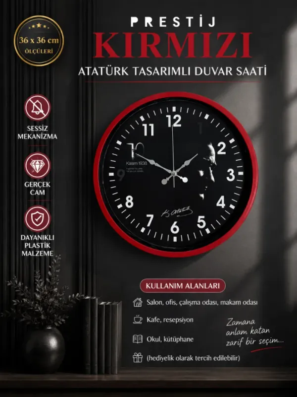 Kırmızı Plastik Duvar Saati 36 cm · Model PP-3649R