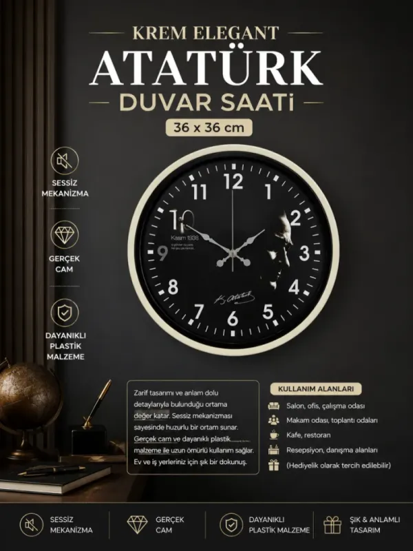 Krem Plastik Duvar Saati 36 cm · Model PP-3649X