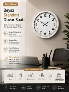 Beyaz Metal Duvar Saati 36 cm · Model 3601W