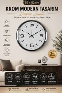 Krom Metal Duvar Saati 52 cm · Model 5208K