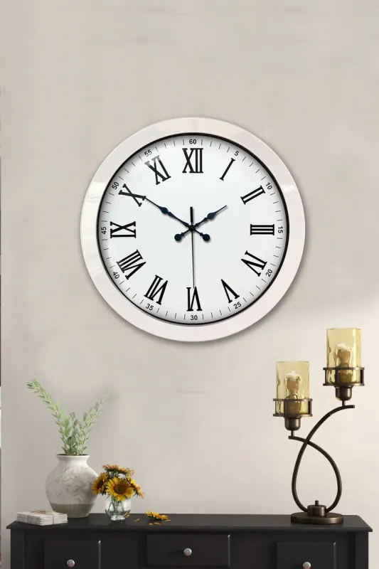 Roma Rakamlı Beyaz Metal Duvar Saati 36 cm · Model 3654W