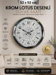 Desenli Krom Metal Duvar Saati 52 cm · Model 5219K