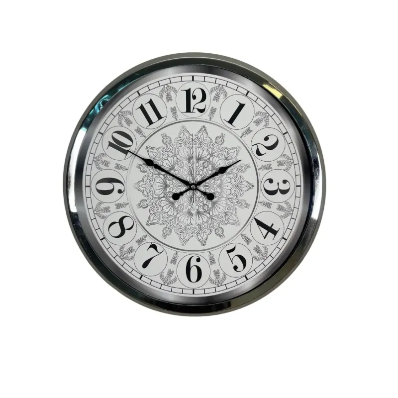 Desenli Krom Metal Duvar Saati 52 cm · Model 5219K