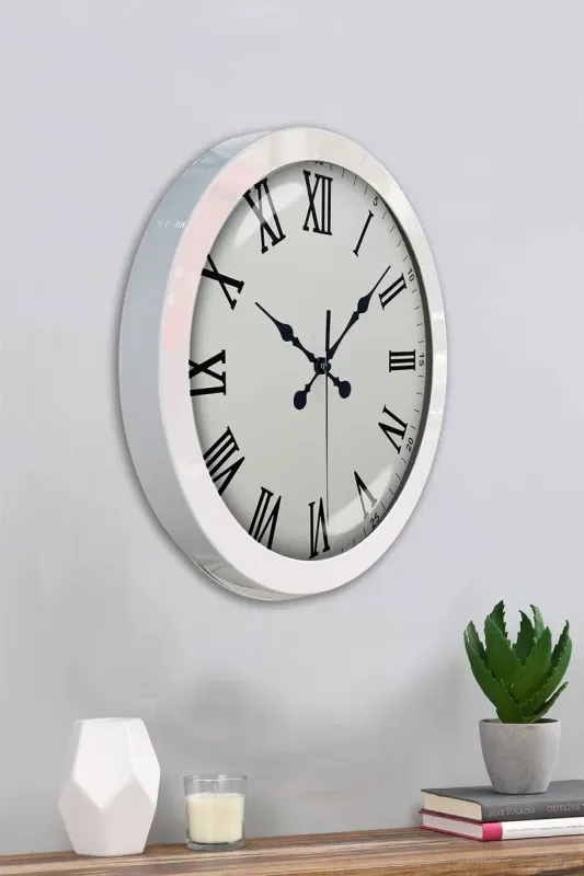 Roma Rakamlı Beyaz Metal Duvar Saati 36 cm · Model 3654W