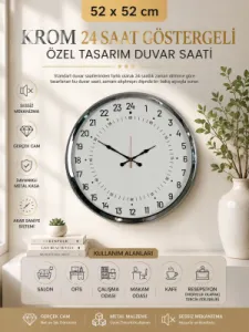 Göstergeli Krom Metal Duvar Saati 52 cm · Model 5297K