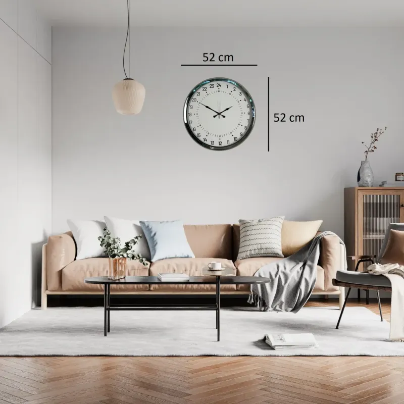 Göstergeli Krom Metal Duvar Saati 52 cm · Model 5297K