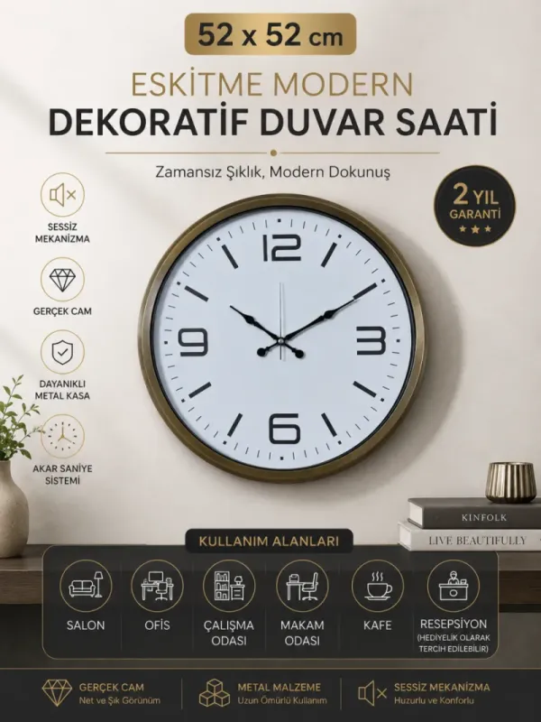 Eskitme Metal Duvar Saati 52 cm · Model 5208E