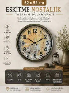 Eskitme Metal Duvar Saati 52 cm · Model 5214E