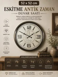 Eskitme Metal Duvar Saati 52 cm · Model 5216E