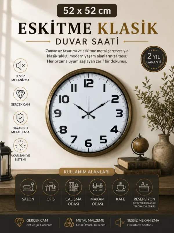 Eskitme Metal Duvar Saati 52 cm · Model 5236E