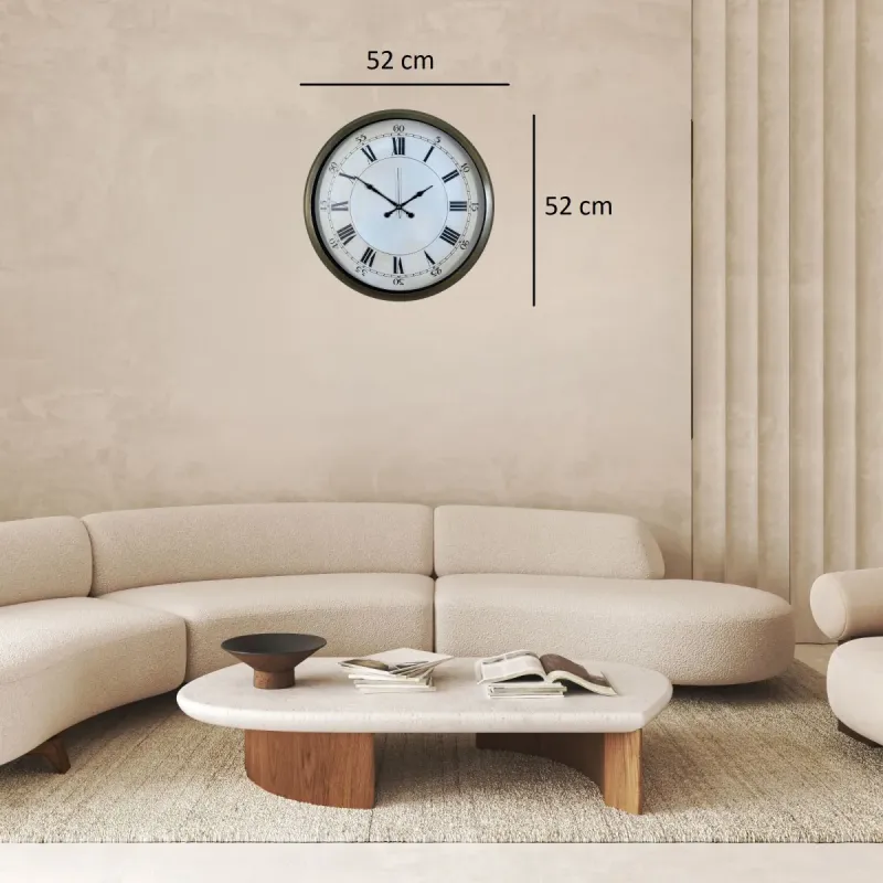Roma Rakamlı Retro Görünümlü Eskitme Metal Duvar Saati 52 cm · Model 5256E