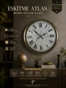 Roma Rakamlı Eskitme Metal Duvar Saati 52 cm · Model 5257E