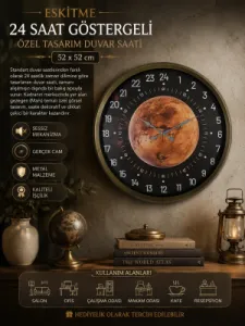 Göstergeli Eskitme Metal Duvar Saati 52 cm · Model 5295E