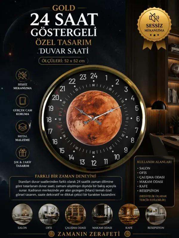 Göstergeli Gold Metal Duvar Saati 52 cm · Model 5295G
