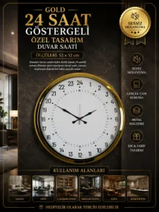 Göstergeli Gold Metal Duvar Saati 52 cm · Model 5297G