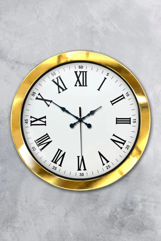 Roma Rakamlı Gold Metal Duvar Saati 36 cm · Model 3654G