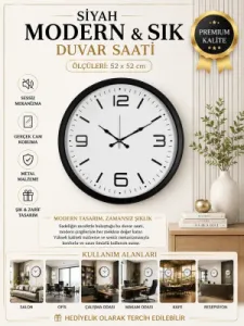Siyah Metal Duvar Saati 52 cm · Model 5208B