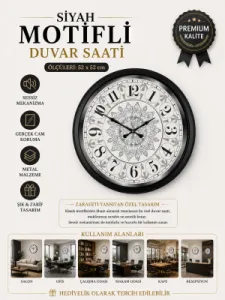Siyah Metal Duvar Saati 52 cm · Model 5219B