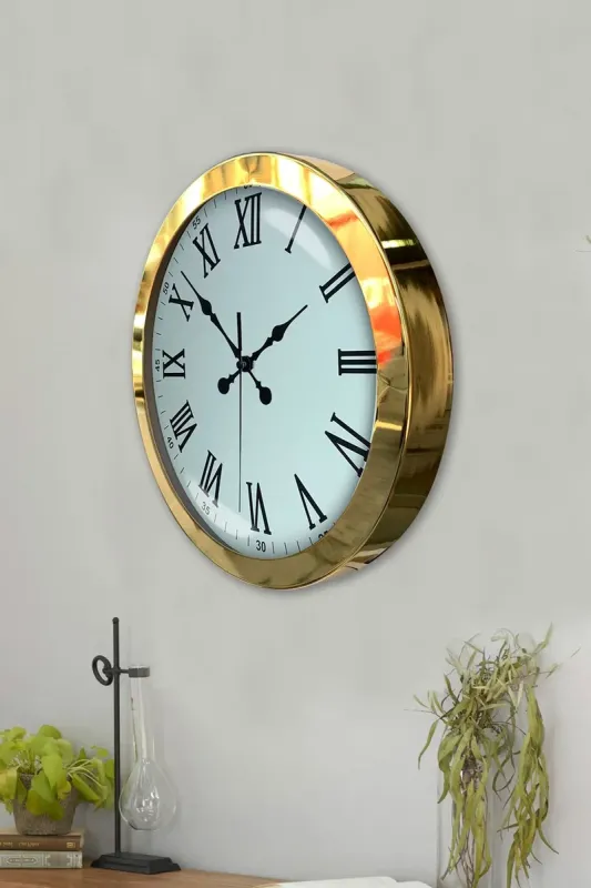 Roma Rakamlı Gold Metal Duvar Saati 36 cm · Model 3654G