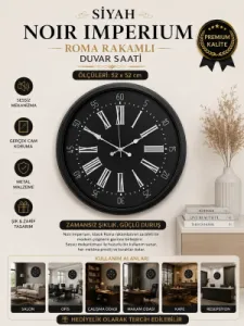 Siyah Metal Duvar Saati 52 cm · Model 5259B