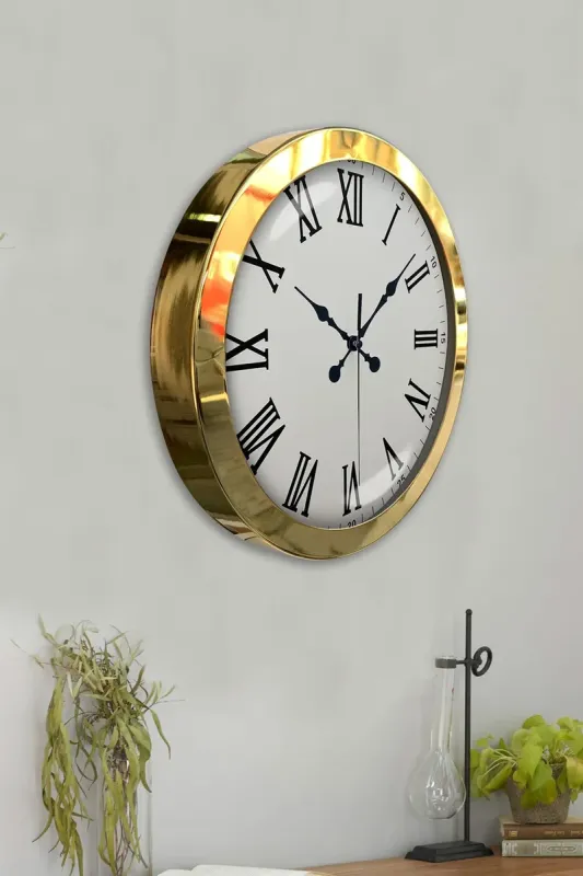 Roma Rakamlı Gold Metal Duvar Saati 36 cm · Model 3654G