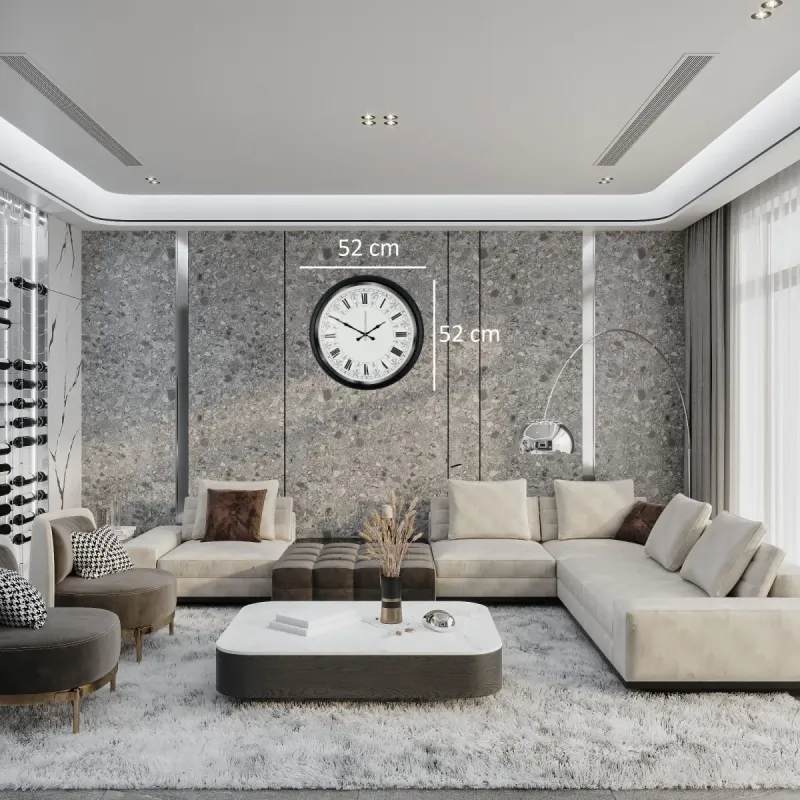 Roma Rakamlı Siyah Metal Duvar Saati 52 cm · Model 5263B