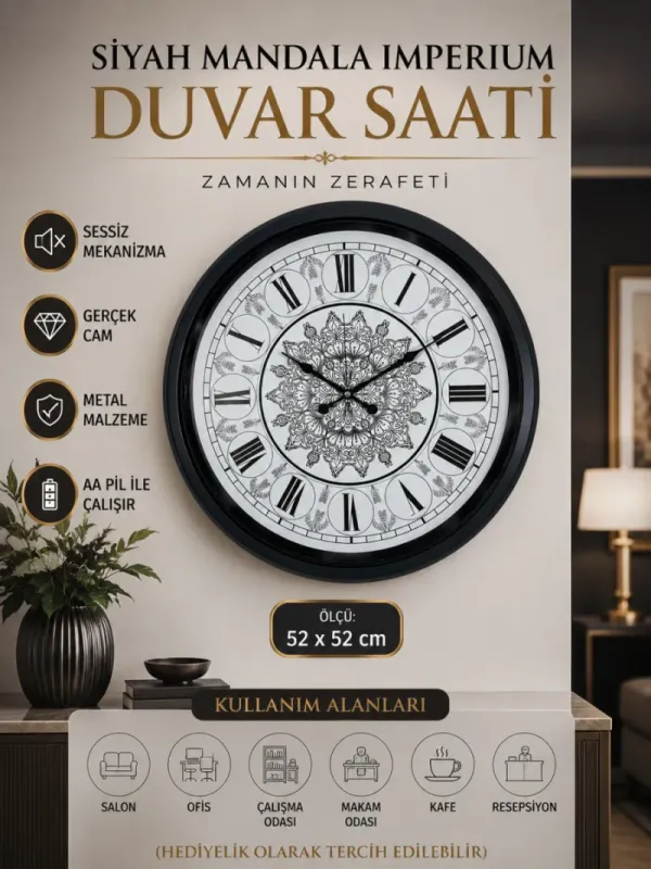 Siyah Metal Duvar Saati 52 cm · Model 5269B