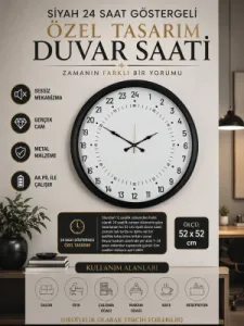 Göstergeli Siyah Metal Duvar Saati 52 cm · Model 5297B
