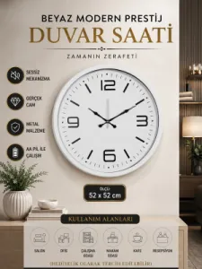 Beyaz Metal Duvar Saati 52 cm · Model 5208W