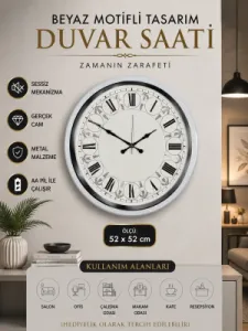 Beyaz Metal Duvar Saati 52 cm · Model 5263W